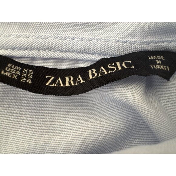 2/$30 Zara Basic Blue Blouse XS Long Sleeve Button Cuff Bow Tie Neck - Picture 4 of 14